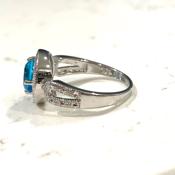925 Silver Round Cut Aquamarine & White Topaz Ring - Picture 5 of 11